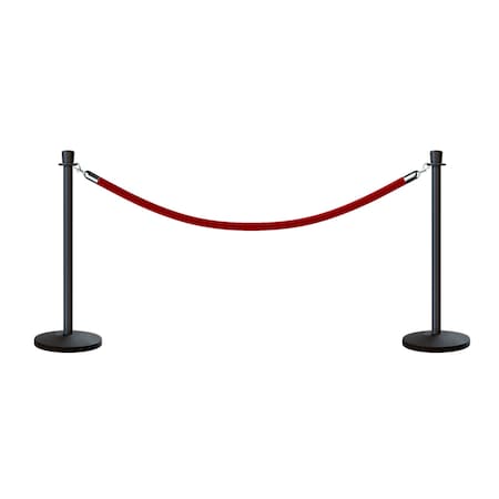 Stanchion Post And Rope Kit Black, 2 Crown Top 1 Red Rope